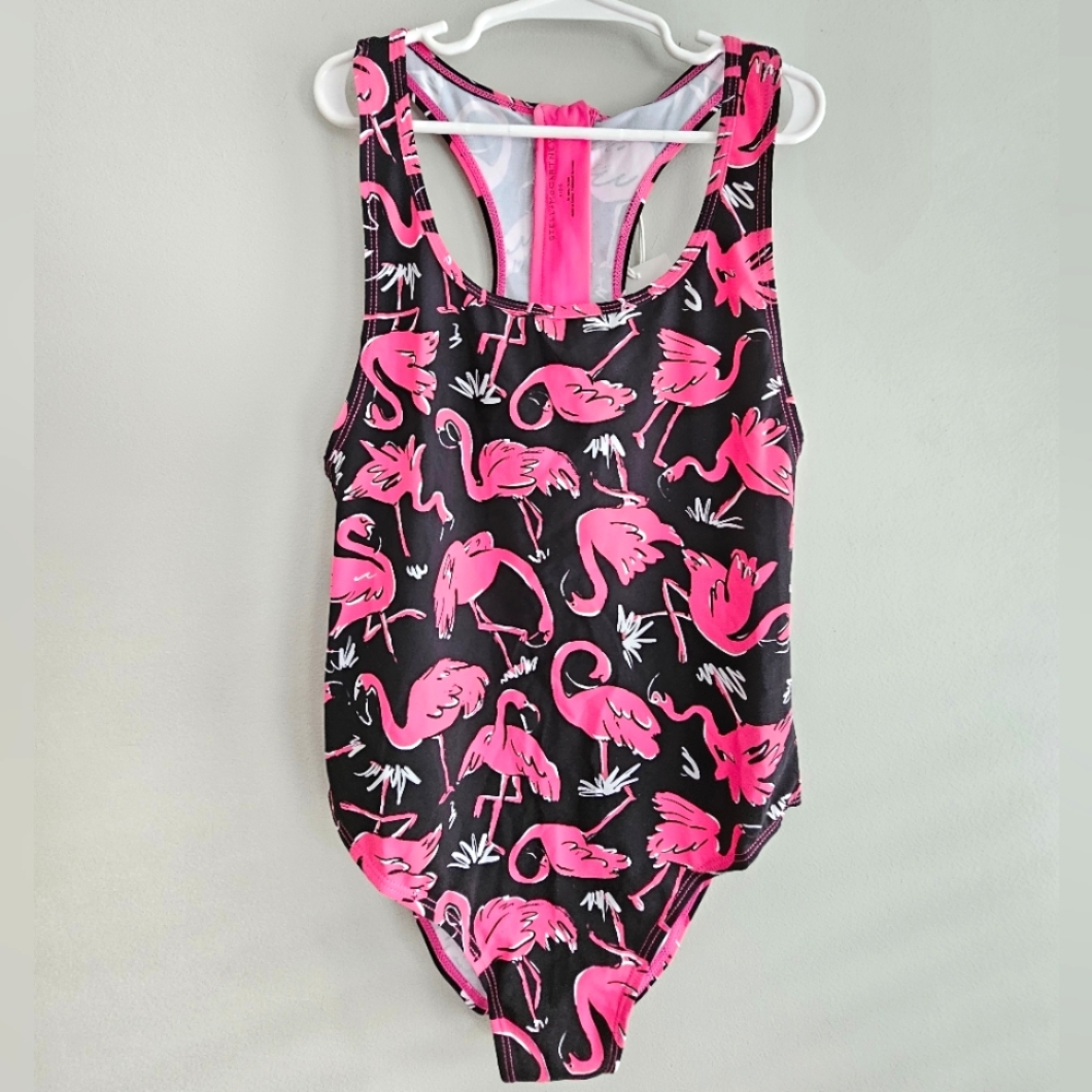 NWT Stella McCartney Kids Pink Disco Flamingo Print One Piece Swimsuit